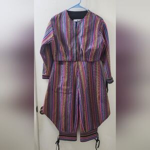 Nelida Zurita Colorful Striped Two-Piece Jacket and Pants Set, Size Small.